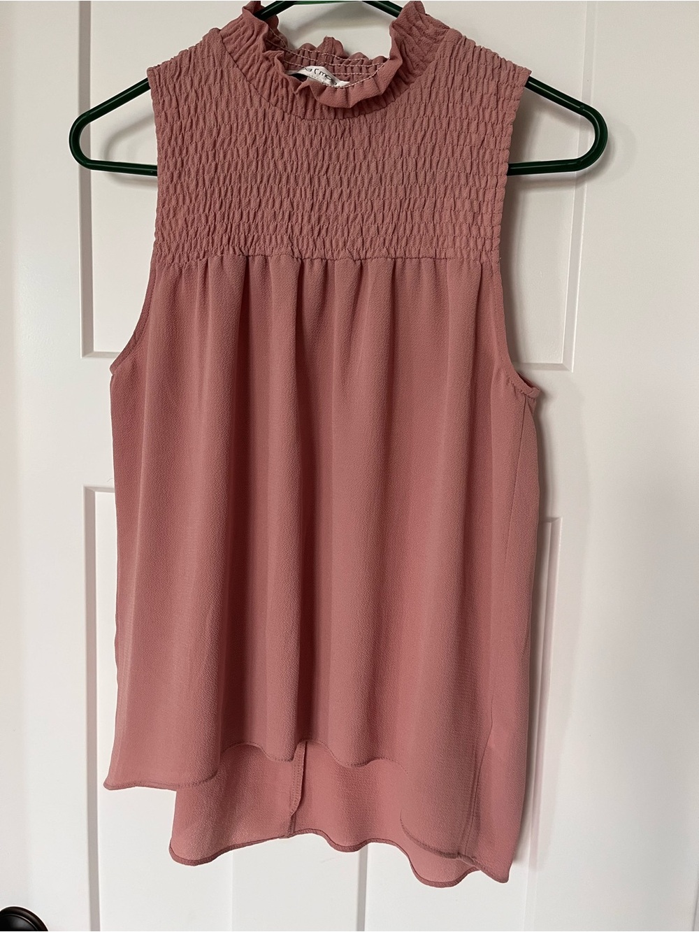 Sleeveless Smocked High-Neck Blouse in Dusty Rose